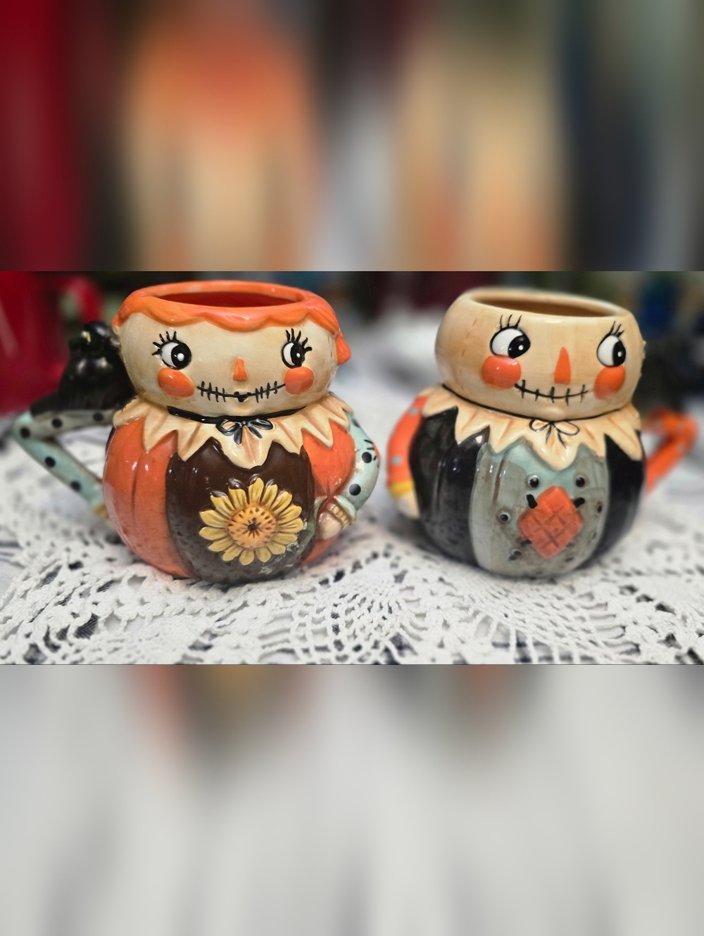 Ceramic Scarecrow Mug Pair - Cute Fall